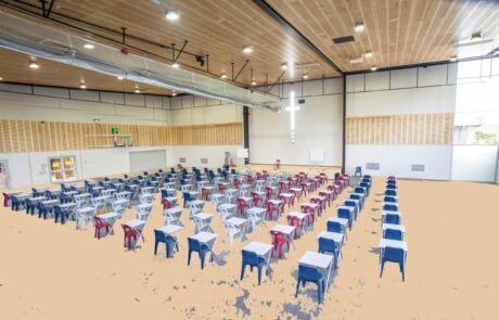School gym for exams before SMARTSQUARE floor protection carpet tiles