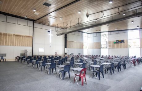 School gym for exams after SMARTSQUARE floor protection carpet tiles