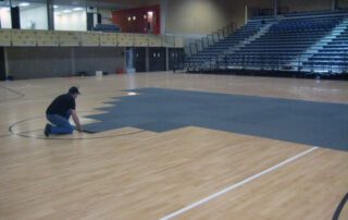 Carpet floor protection on a gymnasium